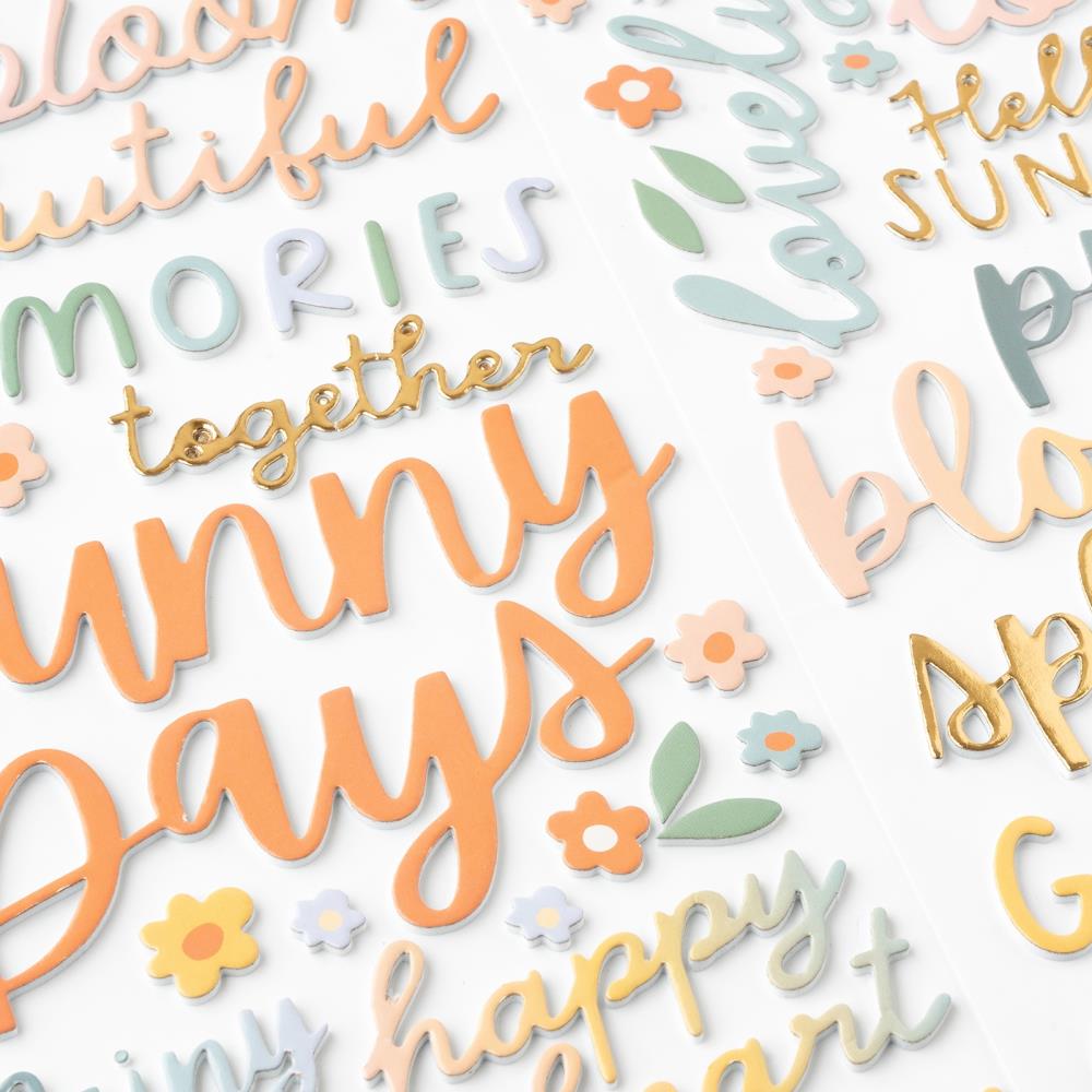 Pebbles - Sunny Bloom - Thickers Stickers - Phrase - Gold Foil Foam