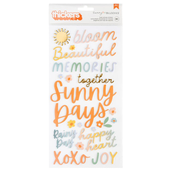 Pebbles - Sunny Bloom - Thickers Stickers - Phrase - Gold Foil Foam
