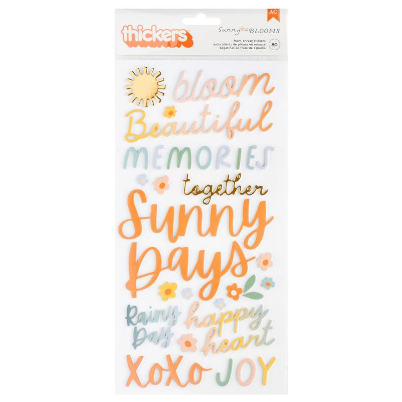 Pebbles - Sunny Bloom - Thickers Stickers - Phrase - Gold Foil Foam
