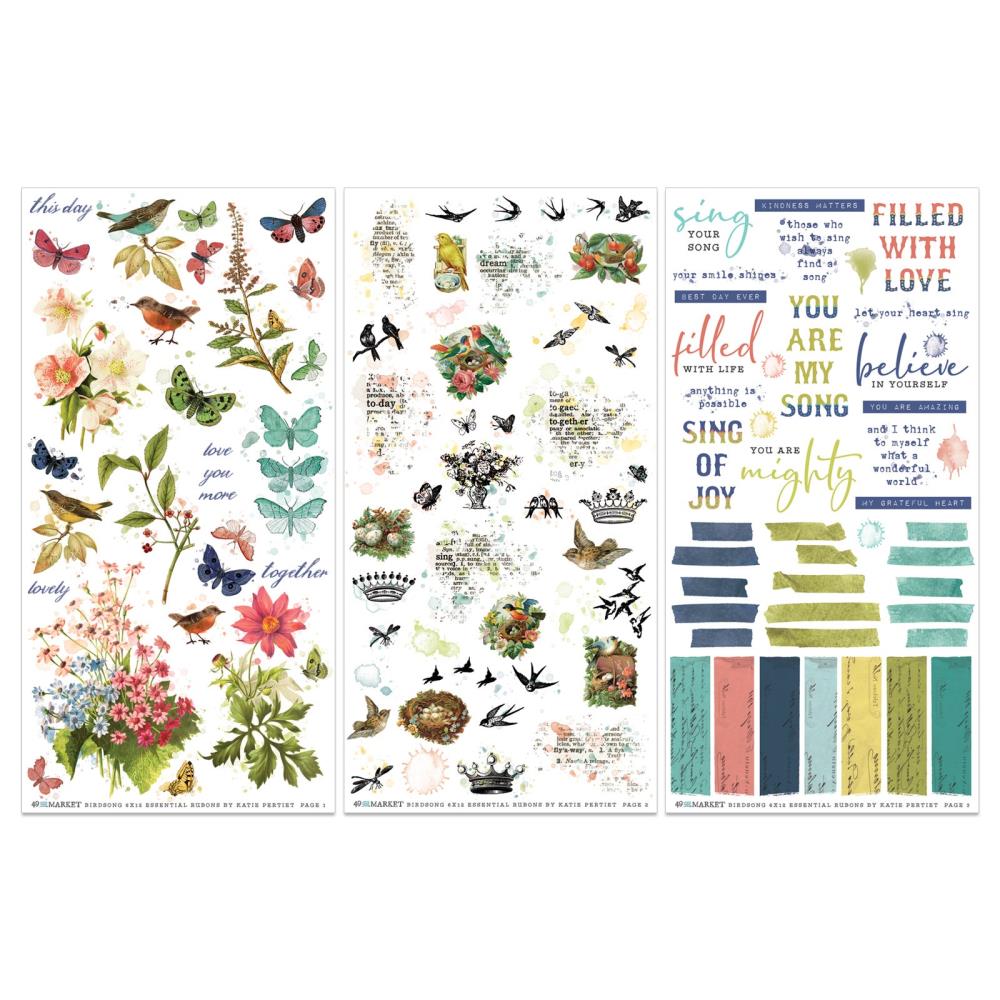 49 And Market - Birdsong - Rub-On Transfer Set - Essentials