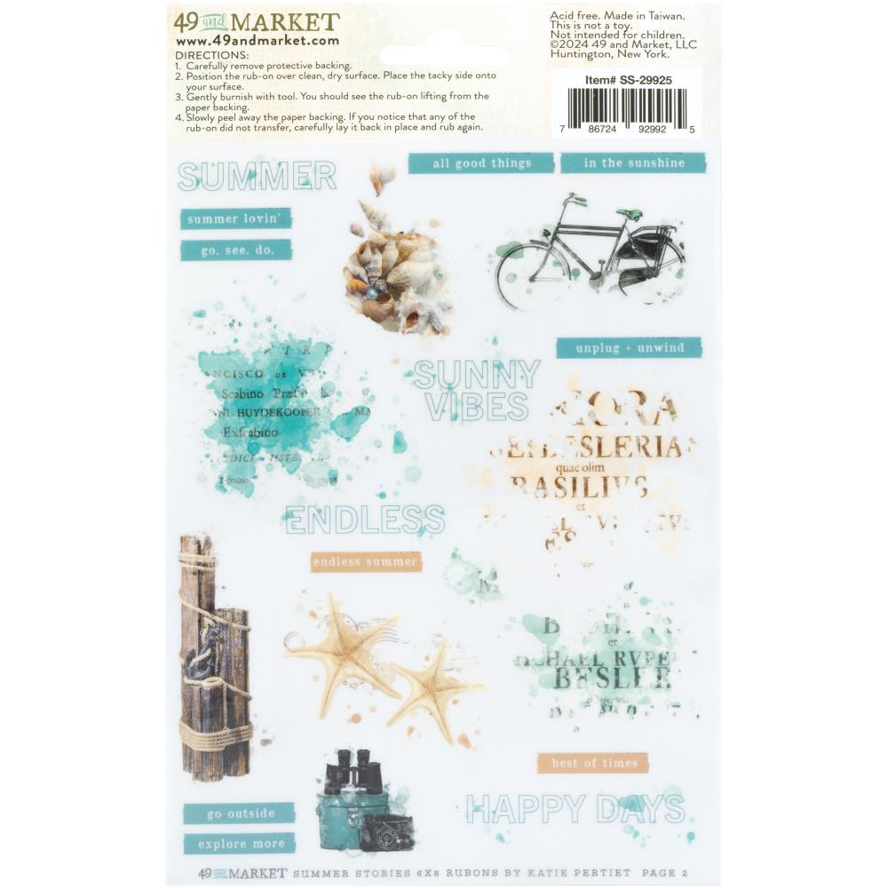 49 And Market - Rub-On Transfer Set 6"X8" - Summer Stories