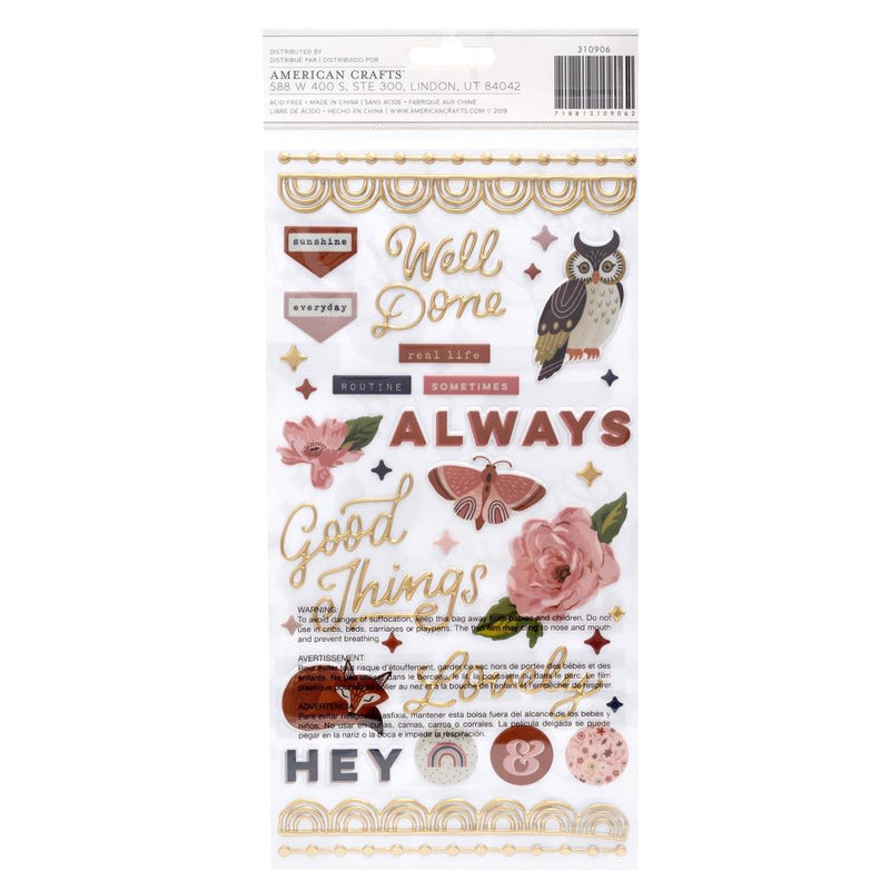 American Crafts - Again & Again - Thickers Stickers - Phrase & Icons - Puffy