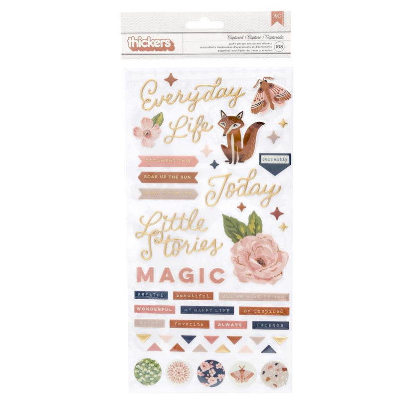 American Crafts - Again & Again - Thickers Stickers - Phrase & Icons - Puffy