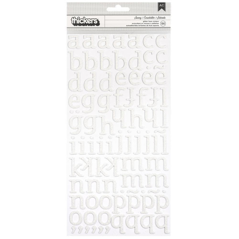 American Crafts - Thickers Glitter Foam Stickers - Sunny - White