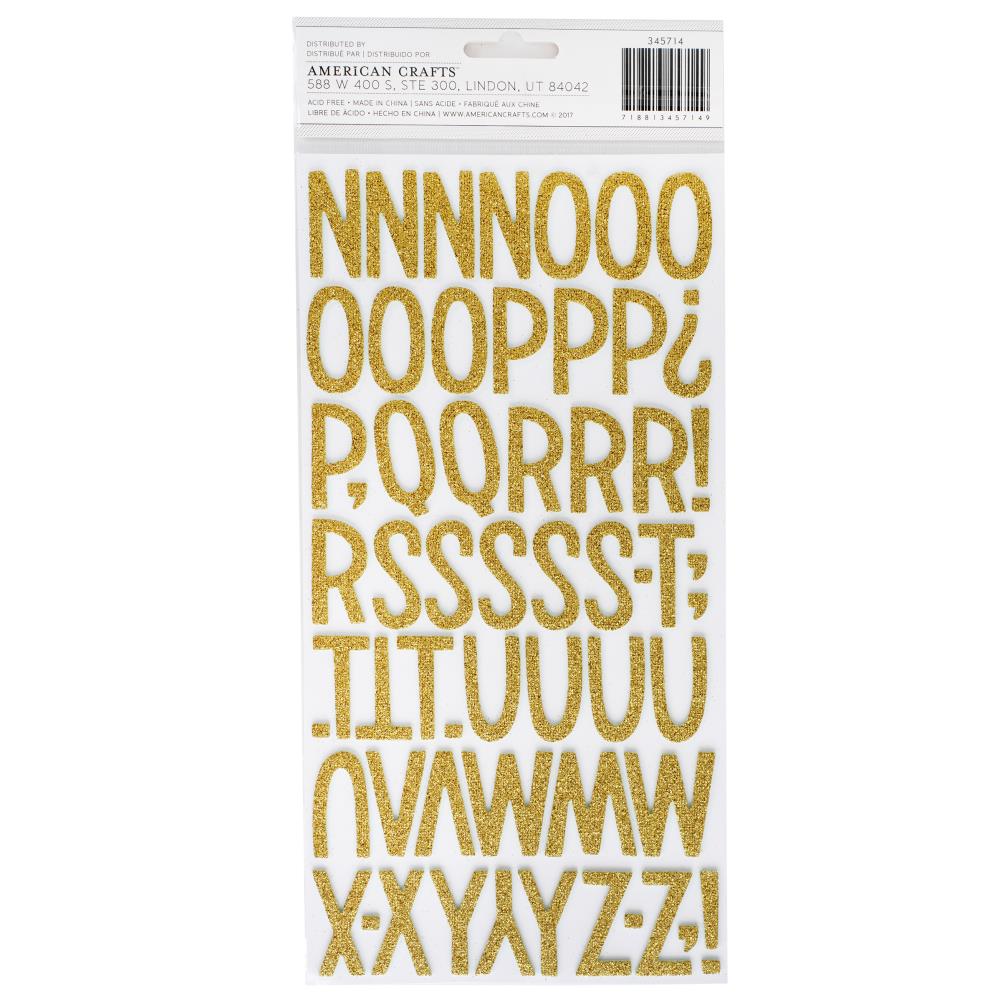 American Crafts - Sunshine & Good Times - Thickers Stickers - Shine On Alpha - Gold Glittered Foam