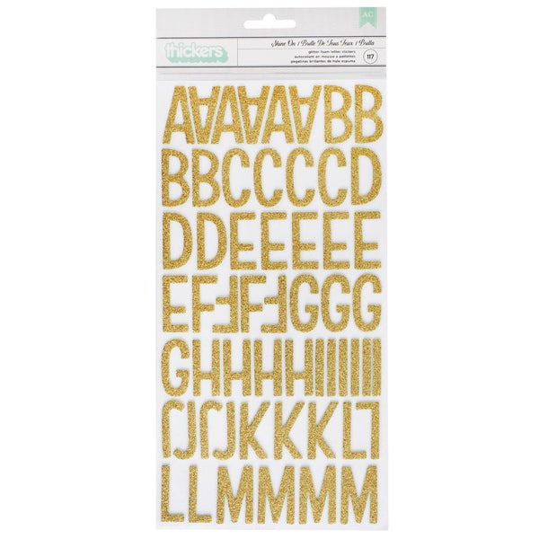 American Crafts - Sunshine & Good Times - Thickers Stickers - Shine On Alpha - Gold Glittered Foam