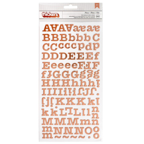 American Crafts - Thickers Stickers - Memo Alpha - Rose Gold Foiled Chipboard