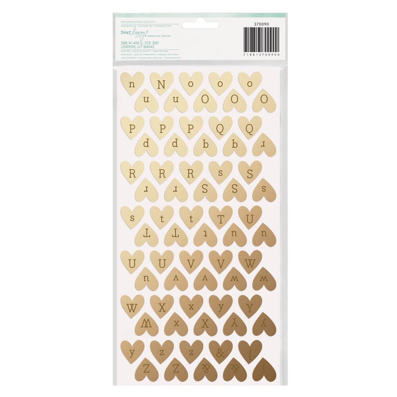 Dear Lizzy - Fine & Dandy - Thickers Alpha Stickers - Sparkling Hearts - Gold Foiled Chipboard