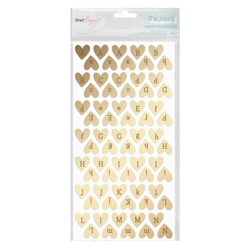 Dear Lizzy - Fine & Dandy - Thickers Alpha Stickers - Sparkling Hearts - Gold Foiled Chipboard