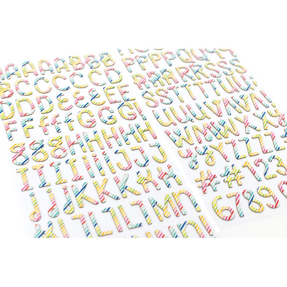 Pebbles - Fun In The Sun - Thickers Alpha Stickers - Prismatic - Multi Stripe Chipboard
