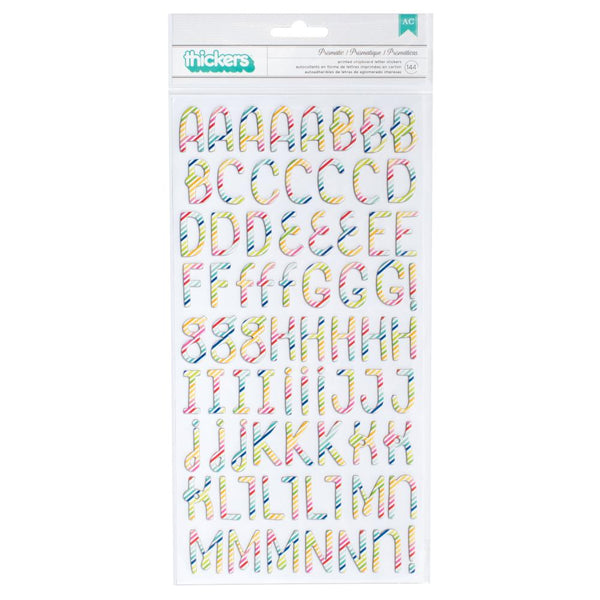 Pebbles - Fun In The Sun - Thickers Alpha Stickers - Prismatic - Multi Stripe Chipboard