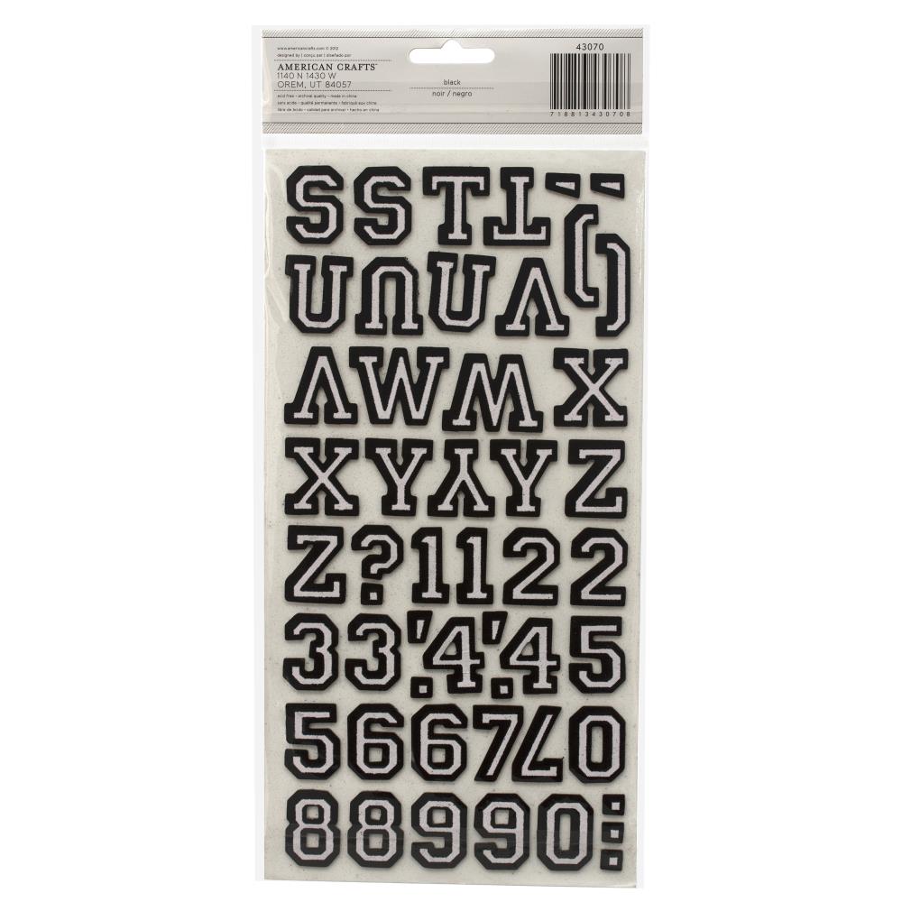 American Crafts - Thickers Chipboard Flocked Stickers - Letterman - Black