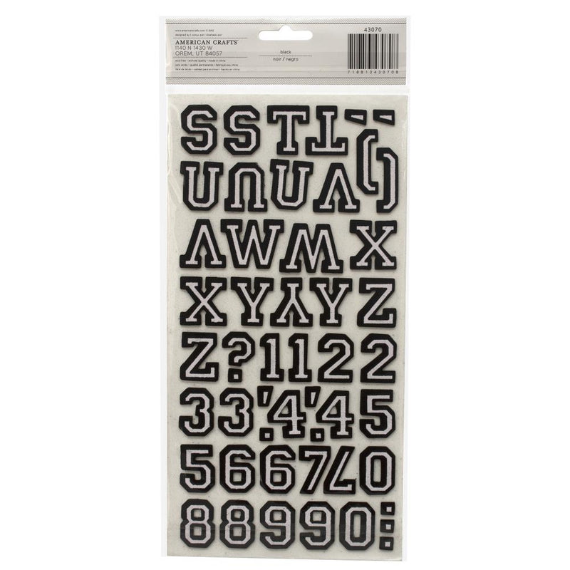 American Crafts - Thickers Chipboard Flocked Stickers - Letterman - Black