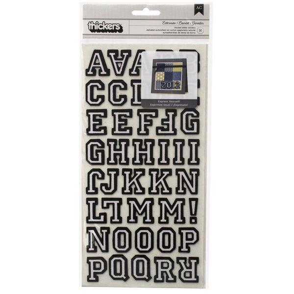 American Crafts - Thickers Chipboard Flocked Stickers - Letterman - Black
