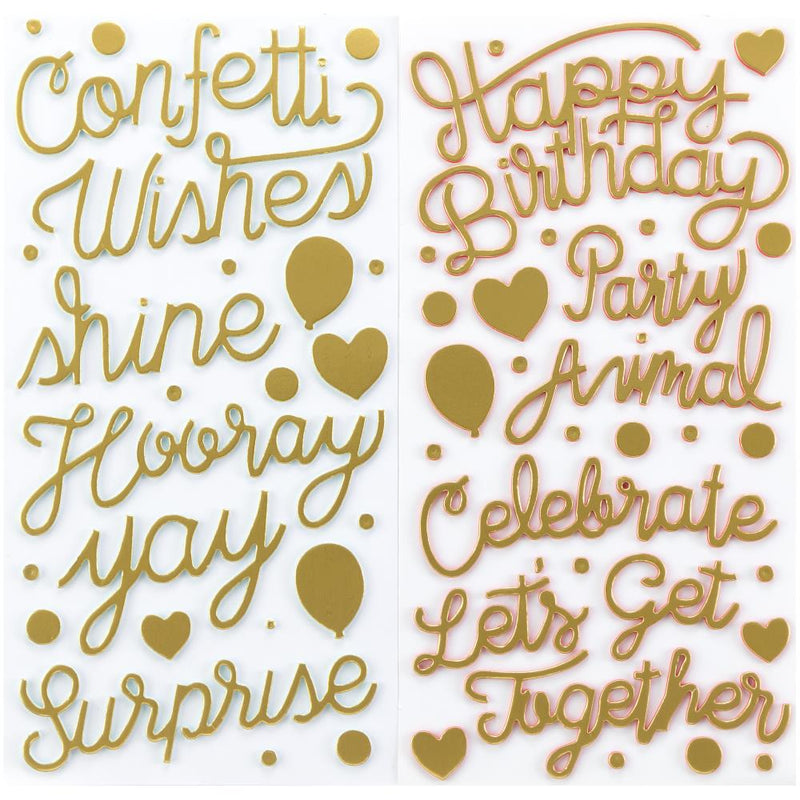 American Crafts - Confetti Wishes - Thickers Stickers - Get Together Phrases - Mint & Coral Foam