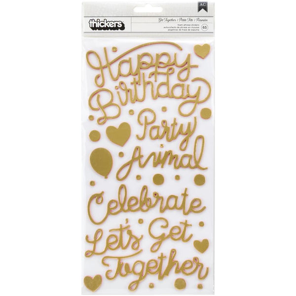 American Crafts - Confetti Wishes - Thickers Stickers - Get Together Phrases - Mint & Coral Foam