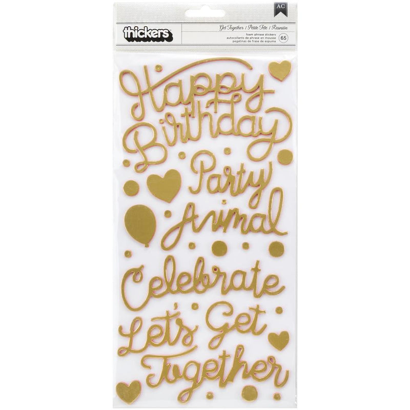 American Crafts - Confetti Wishes - Thickers Stickers - Get Together Phrases - Mint & Coral Foam