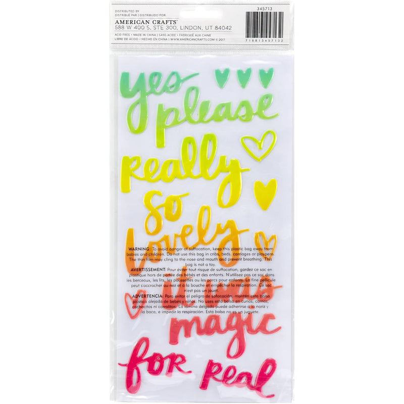 American Crafts - Sunshine & Good Times - Thickers Stickers - Let's Dance Phrases - Ombre Puffy