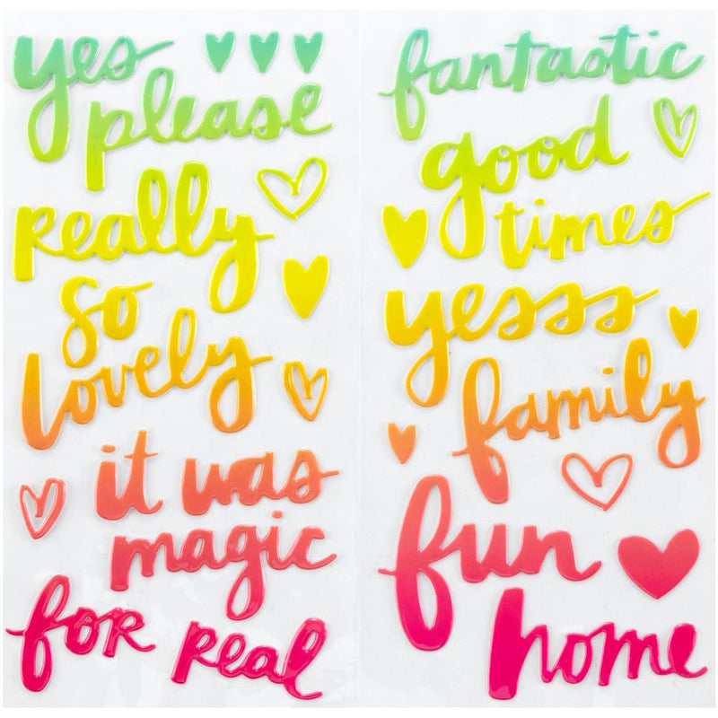 American Crafts - Sunshine & Good Times - Thickers Stickers - Let's Dance Phrases - Ombre Puffy
