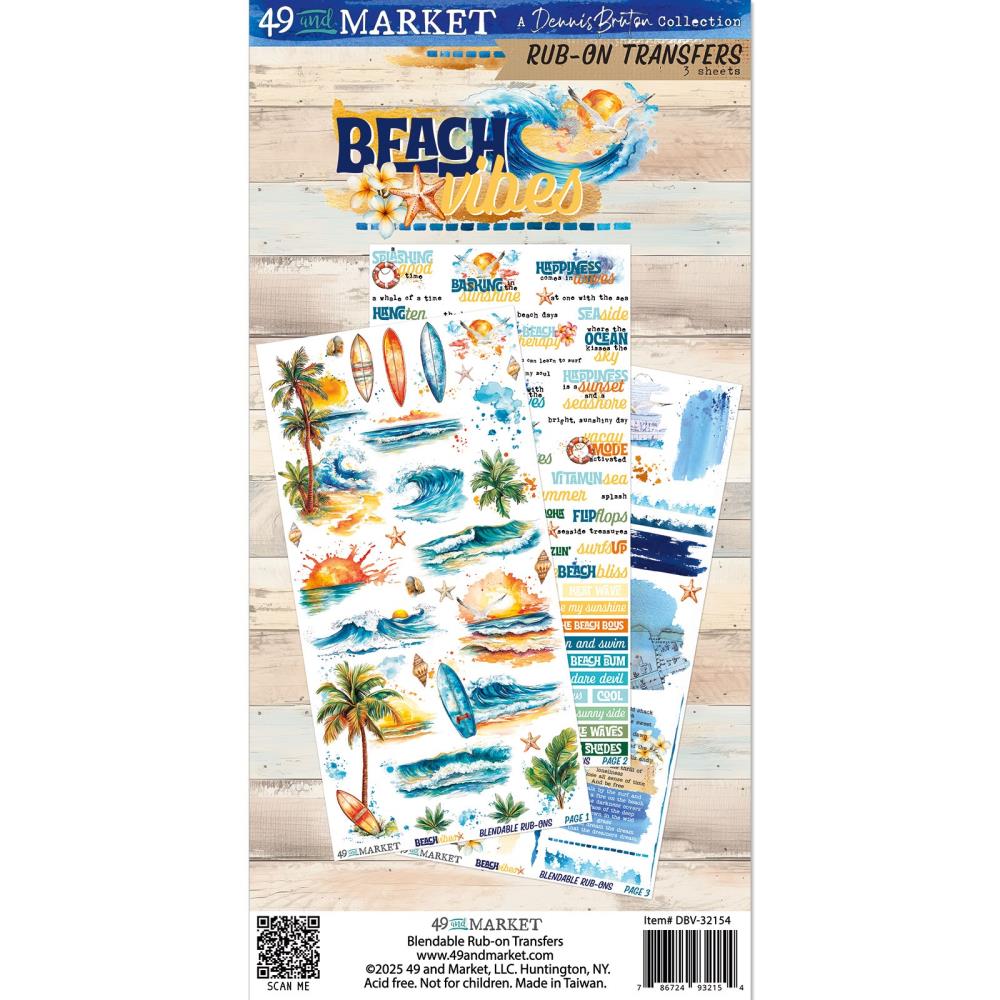 49 And Market - Beach Vibes - Rub-On Transfer Set 6"X12"