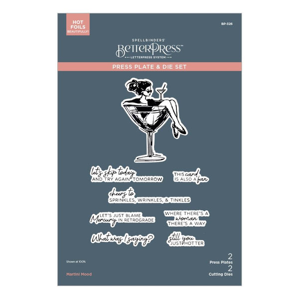 ***Pre-Order*** Spellbinders - BetterPress Plate & Die Set - Happier Hour - Martini Mood Sentiments