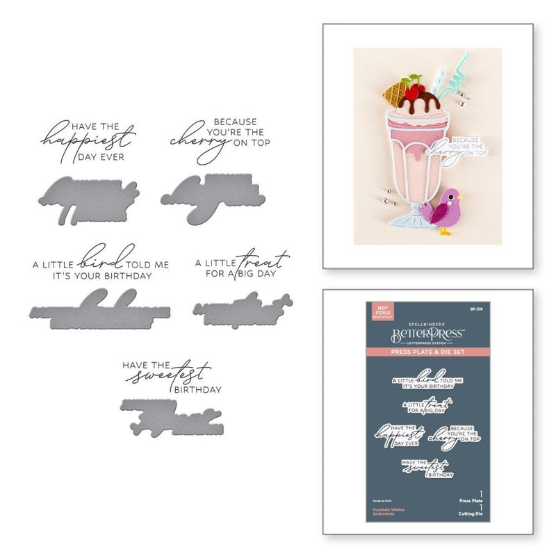 ***Pre-Order*** Spellbinders - BetterPress Plate & Die Set - Happier Hour - Fountain Wishes Sentiments