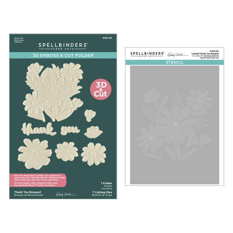 ***Pre-Order*** Spellbinders - 3D Folder and Stencil Bundle by Wendy Vecchi - Tabbed Classics - Thank You Bouquet