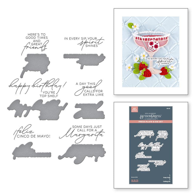 ***Pre-Order*** Spellbinders - BetterPress Plate & Die Set - Happier Hour - Sip Sip Ole' Sentiments