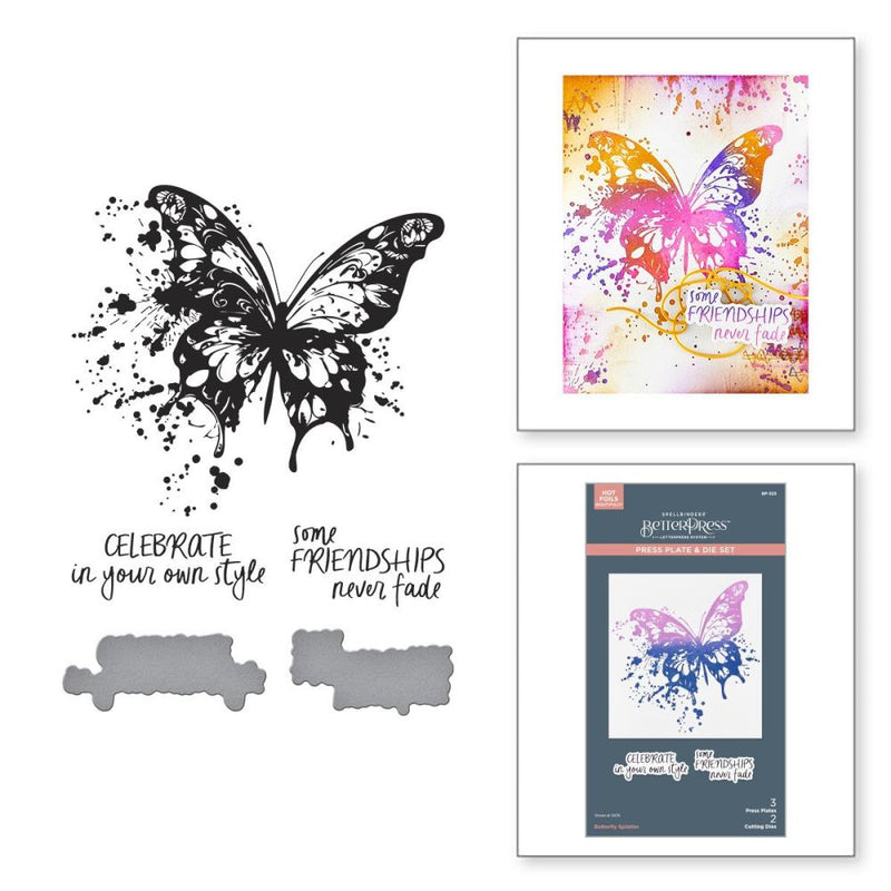 ***Pre-Order*** Spellbinders - BetterPress Plate & Die Set - Beautifully Imperfect - Butterfly Splatter