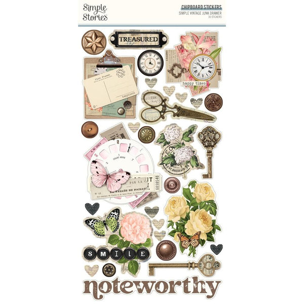 ***Pre-Order*** Simple Stories - Simple Vintage Junk Drawer - Chipboard Stickers
