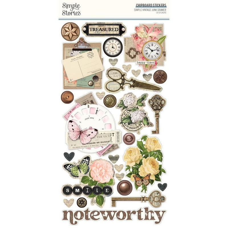 ***Pre-Order*** Simple Stories - Simple Vintage Junk Drawer - Chipboard Stickers