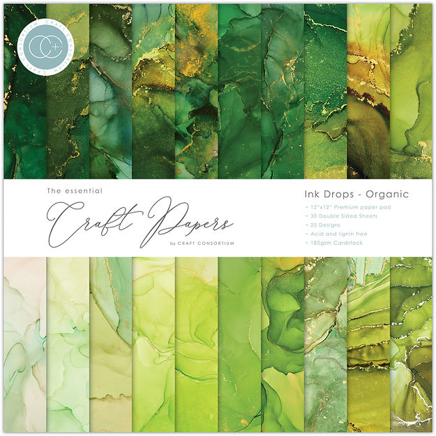 Craft Consortium - The Essential Craft Papers - 12 x 12 Paper Pad - Ink Drops - Organic