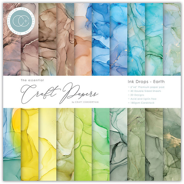 Craft Consortium - The Essential Craft Papers - 6 x 6 Paper Pad - Ink Drops - Earth