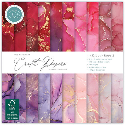 Craft Consortium - The Essential Craft Papers - 6 x 6 Paper Pad - Ink Drops - Rose 2