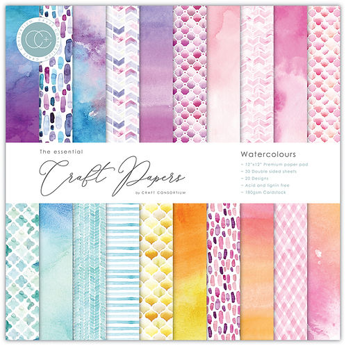 Craft Consortium - The Essential Craft Papers - 12 x 12 Paper Pad - Watercolours