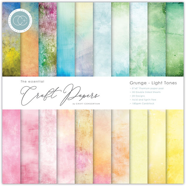 Craft Consortium - The Essential Craft Papers - 8 x 8 Paper Pad - Grunge - Light Tones