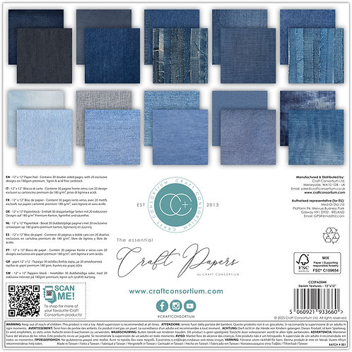 Craft Consortium - The Essential Craft Papers - 12 x 12 Paper Pad - Denim Textures
