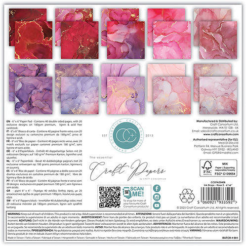 Craft Consortium - The Essential Craft Papers - 6 x 6 Paper Pad - Ink Drops - Rose 2