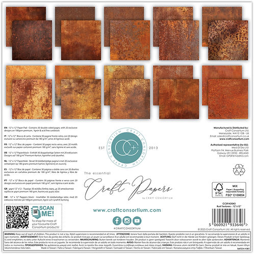 Craft Consortium - The Essential Craft Papers - 12 x 12 Paper Pad - Rust Textures