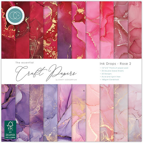 Craft Consortium - The Essential Craft Papers - 12 x 12 Paper Pad - Ink Drops - Rose 2