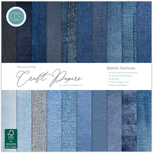 Craft Consortium - The Essential Craft Papers - 12 x 12 Paper Pad - Denim Textures