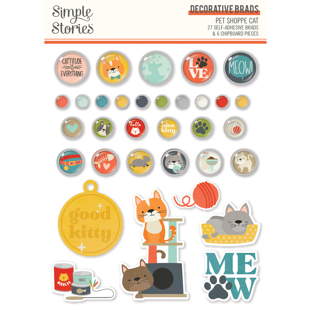 Simple Stories - Pet Shoppe Cat - Decorative Brads