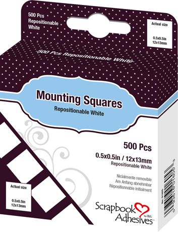 Scrapbook Adhesives - Adhesives Mounting Squares - Repositionable White .5"X.5" - 500/Pkg