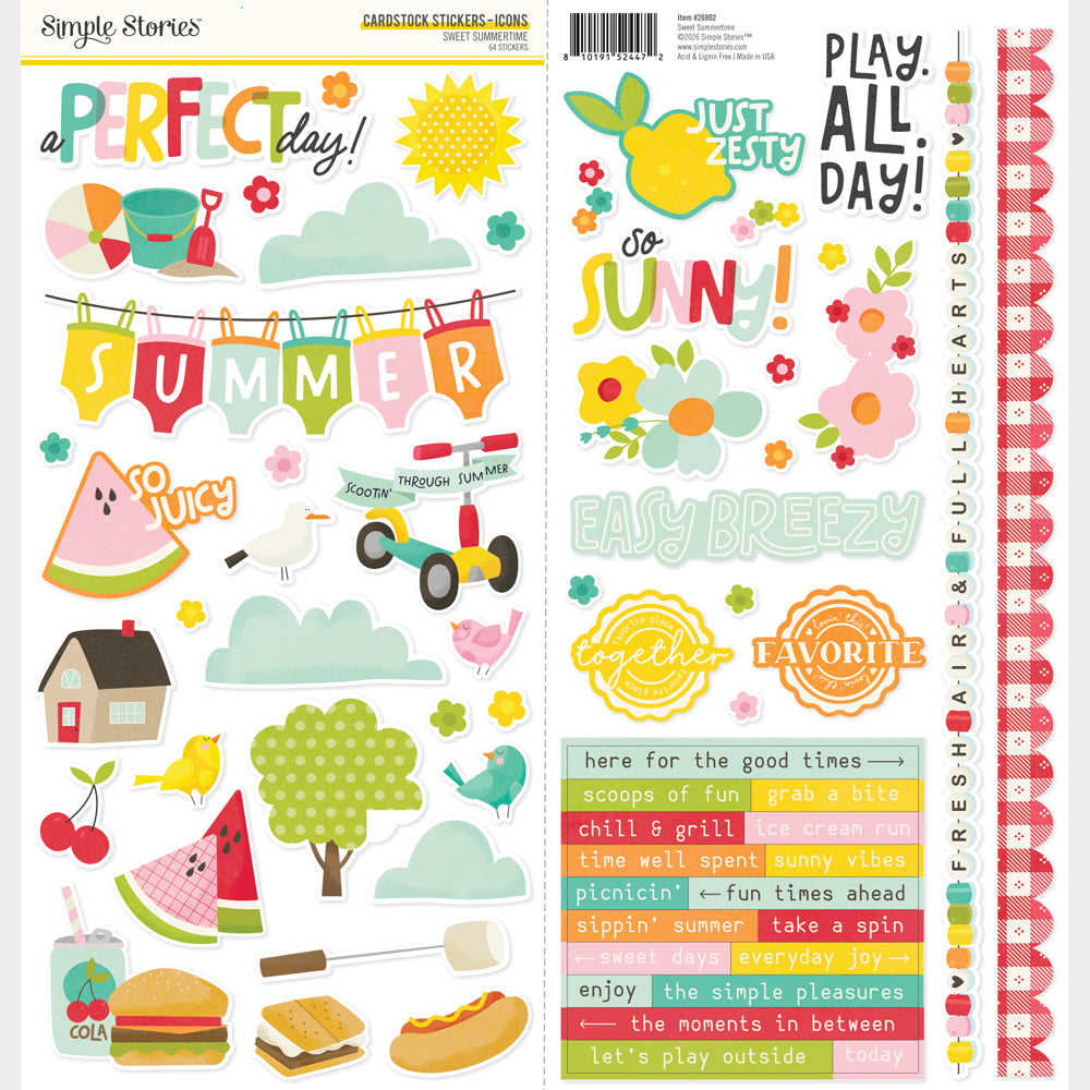 ***Pre-Order*** Simple Stories - Sweet Summertime - Cardstock Stickers Icons