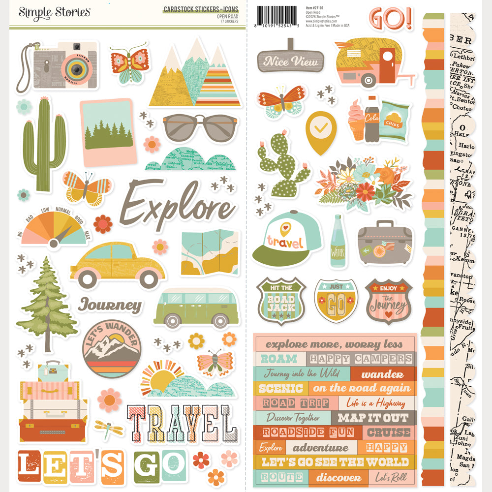***Pre-Order*** Simple Stories - Open Road - Cardstock Stickers Icons