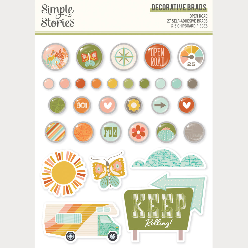 ***Pre-Order*** Simple Stories - Open Road - Decorative Brads