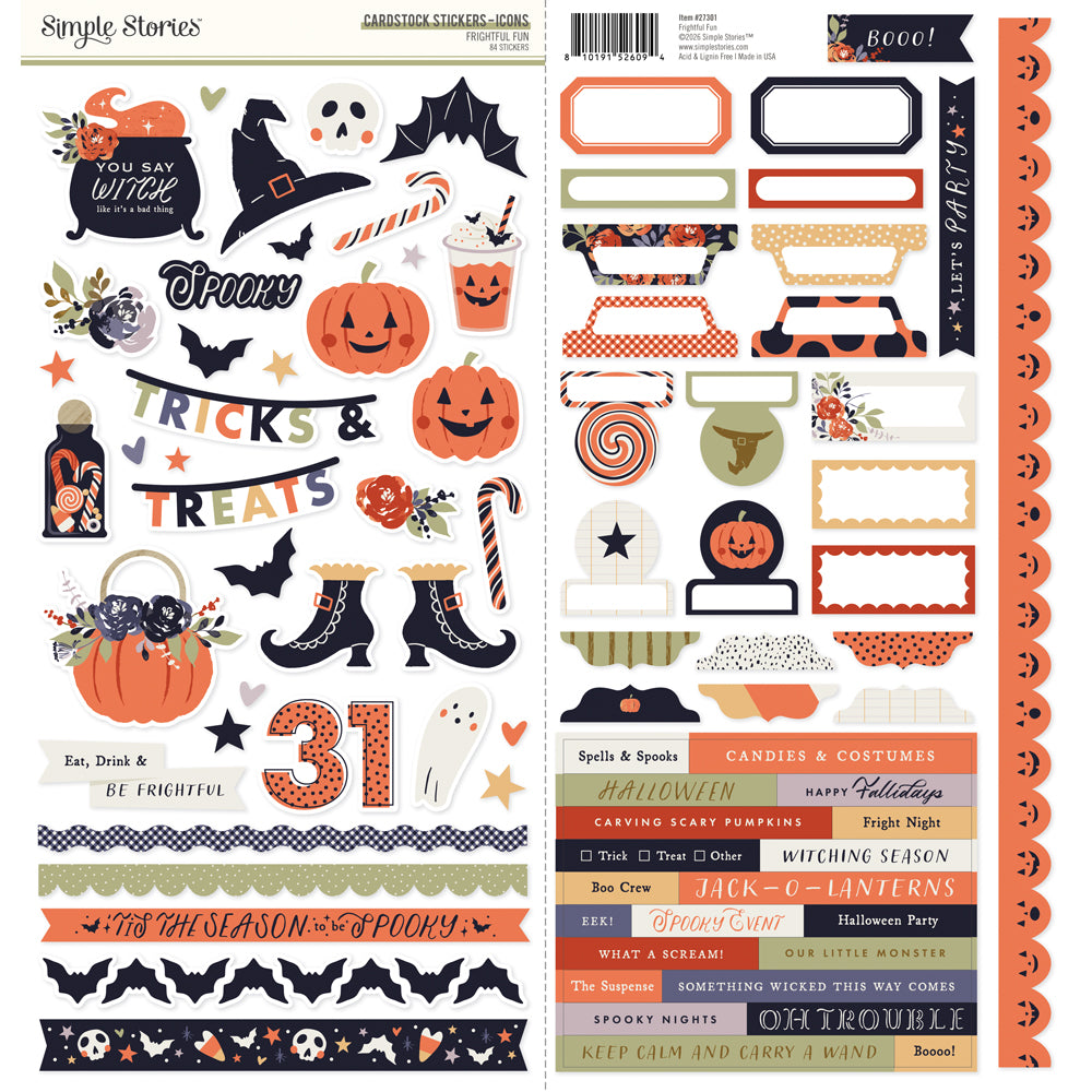 ***Pre-Order*** Simple Stories - Frightful Fun - Cardstock Stickers Icons