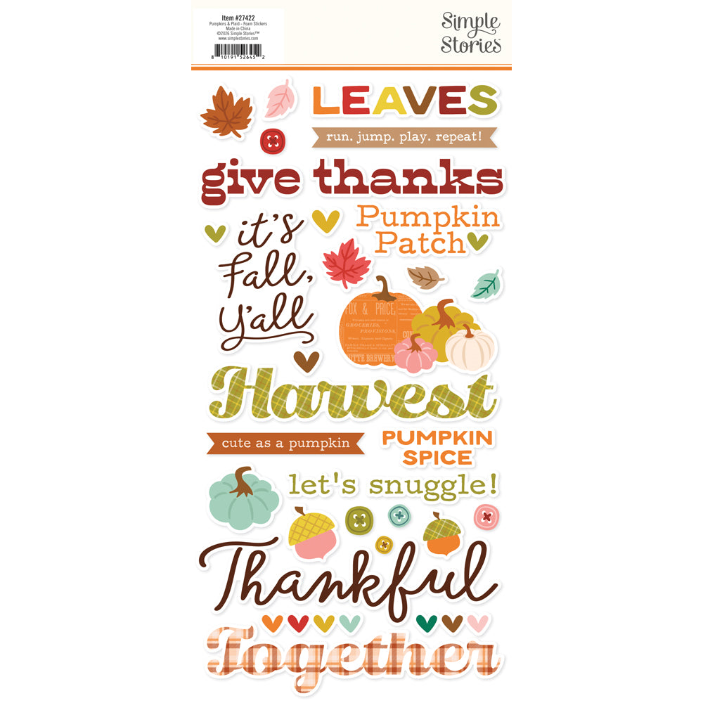 ***Pre-Order*** Simple Stories - Pumpkins and Plaid - Foam Stickers