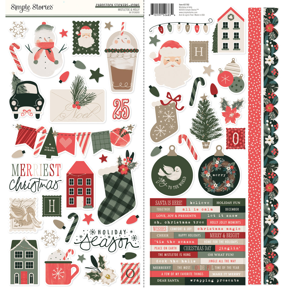 ***Pre-Order*** Simple Stories - Mistletoe and Holly - Cardstock Stickers Icons