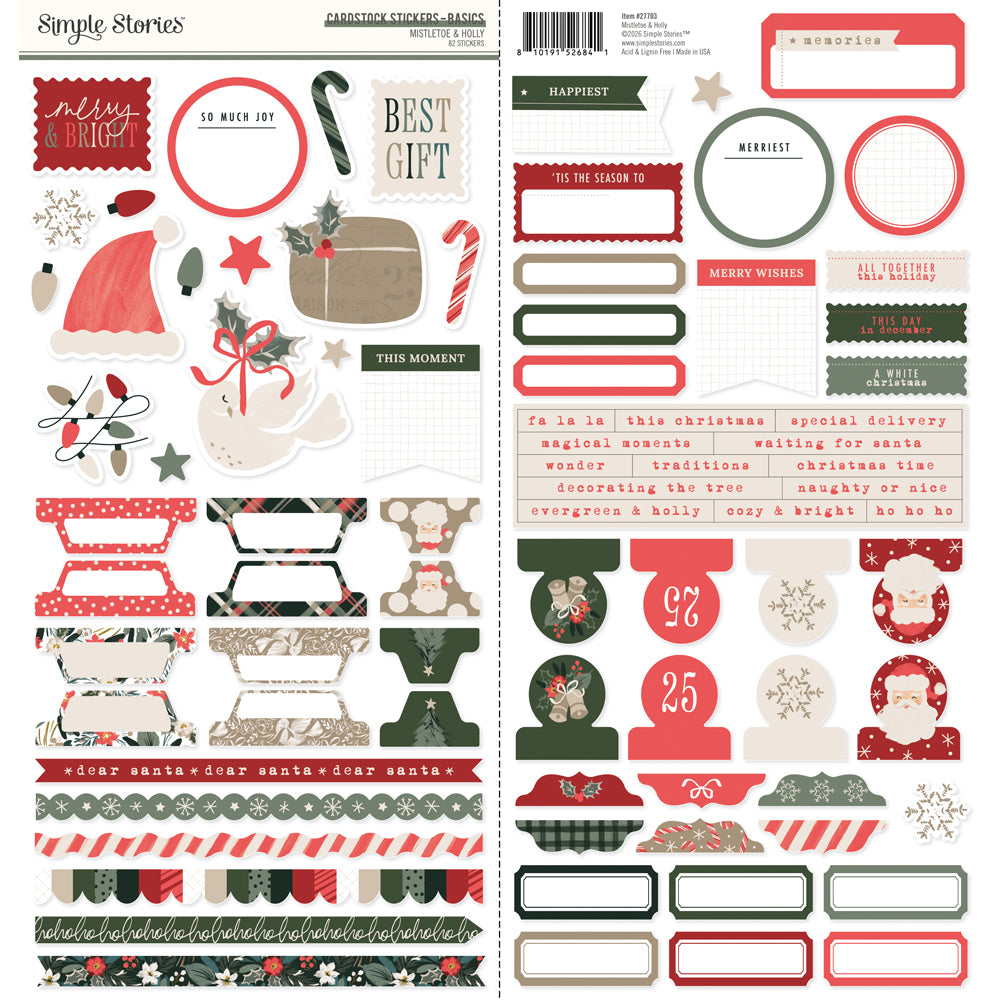 ***Pre-Order*** Simple Stories - Mistletoe and Holly - Cardstock Stickers Basics